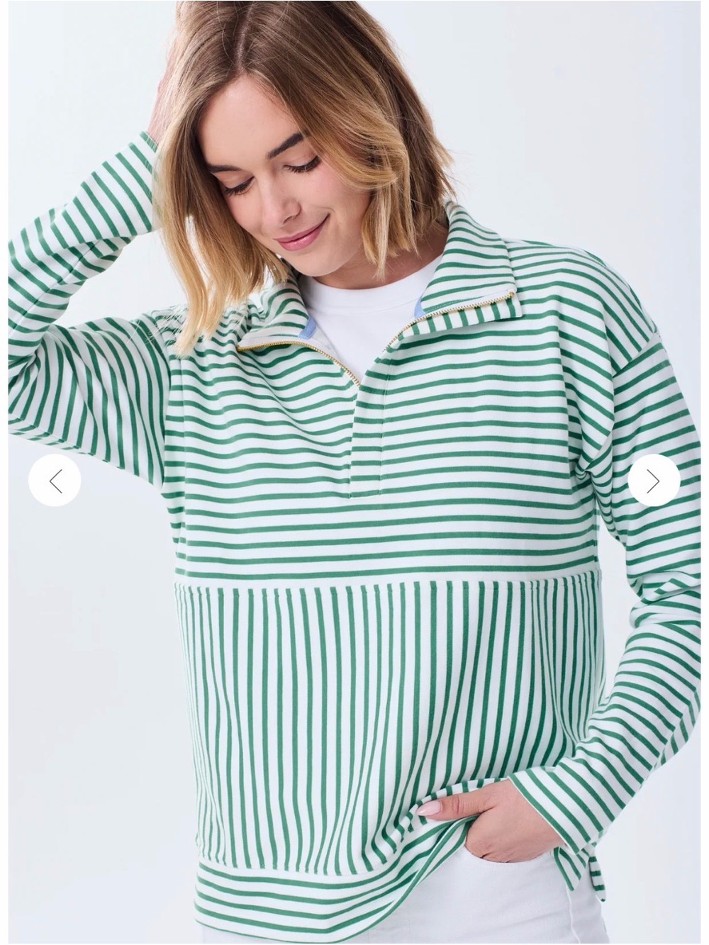 Alice Walk Sz L Zip-Up Sweatshirt Quarter-Zip matcha and white stripe
